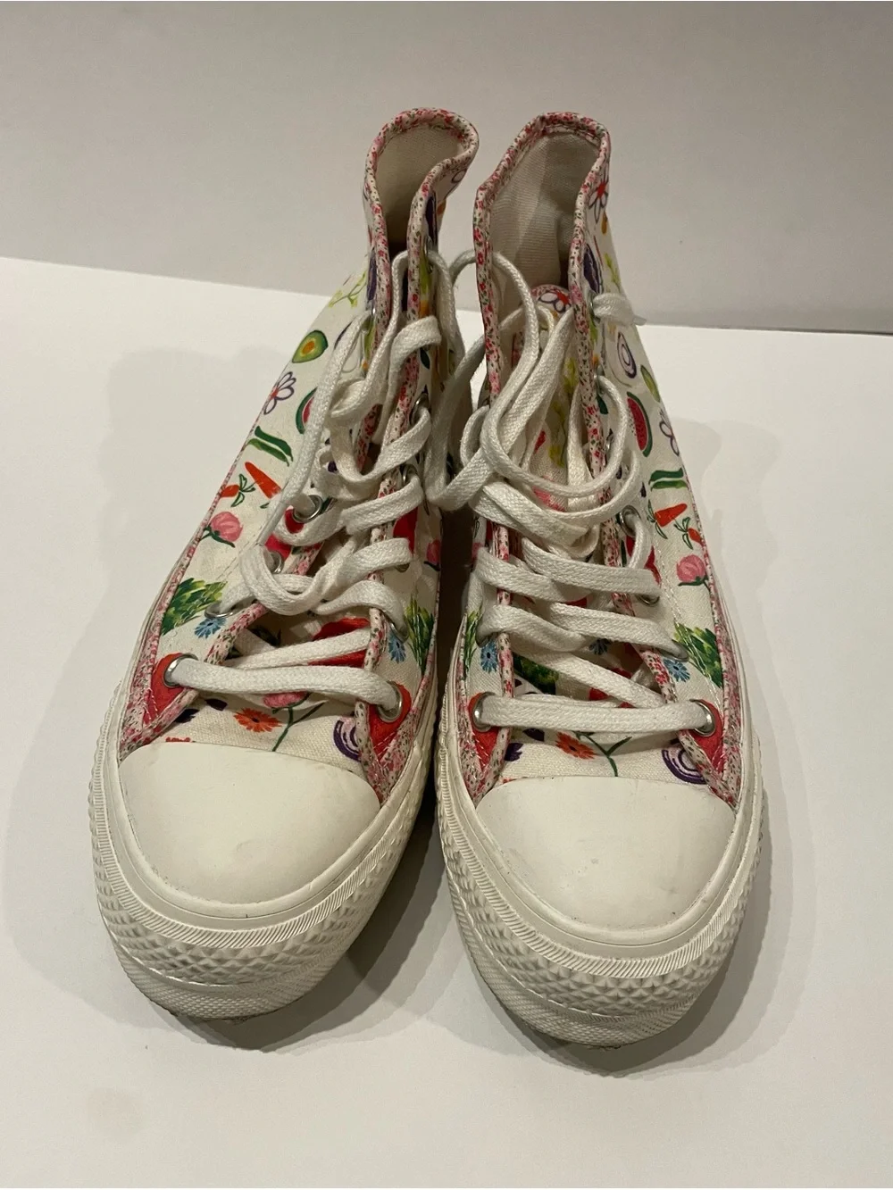 Converse High-Top Sneakers in Cream with Colorful Fruit & Flower Print